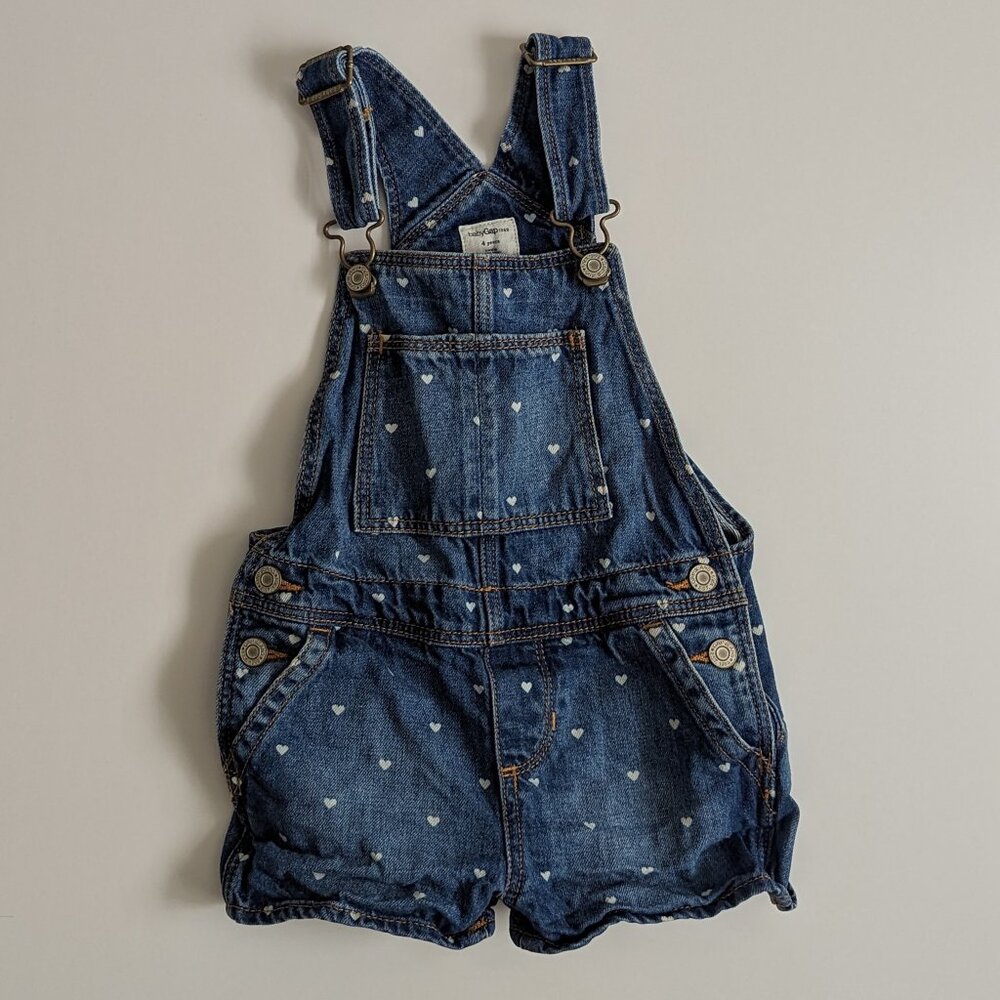 Gap Heart Print Denim short overalls EUC size 4